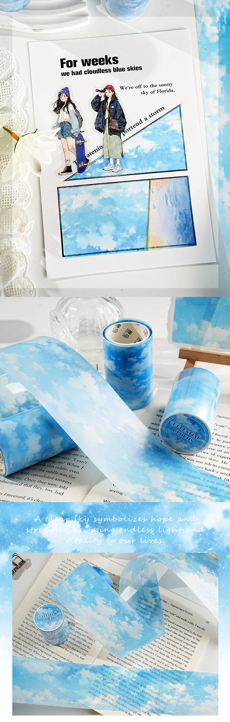 60mm X 2m Colorful Clouds Washi Tape for DIY Scrapbooking Planner Diary Aesthetic Masking Tape Stationery Office Supplies