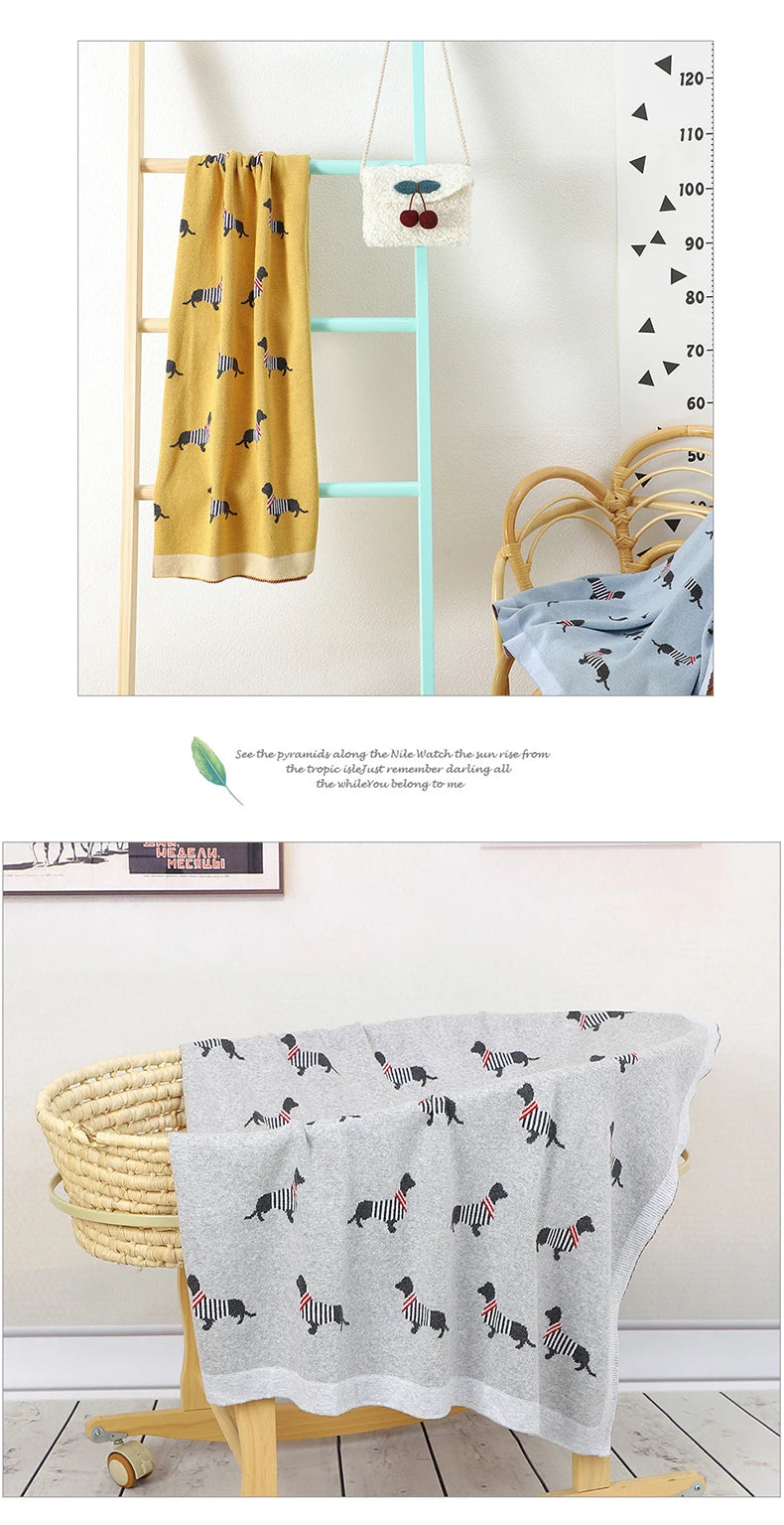 Baby Blanket Cotton Knit Super Soft Newborn Girl Boy Bed Plaid Crib Quilt Cute Dachshund Infant Stroller Covers Swaddle 100*80CM