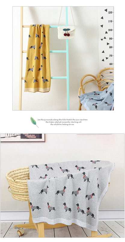 Baby Blanket Cotton Knit Super Soft Newborn Girl Boy Bed Plaid Crib Quilt Cute Dachshund Infant Stroller Covers Swaddle 100*80CM