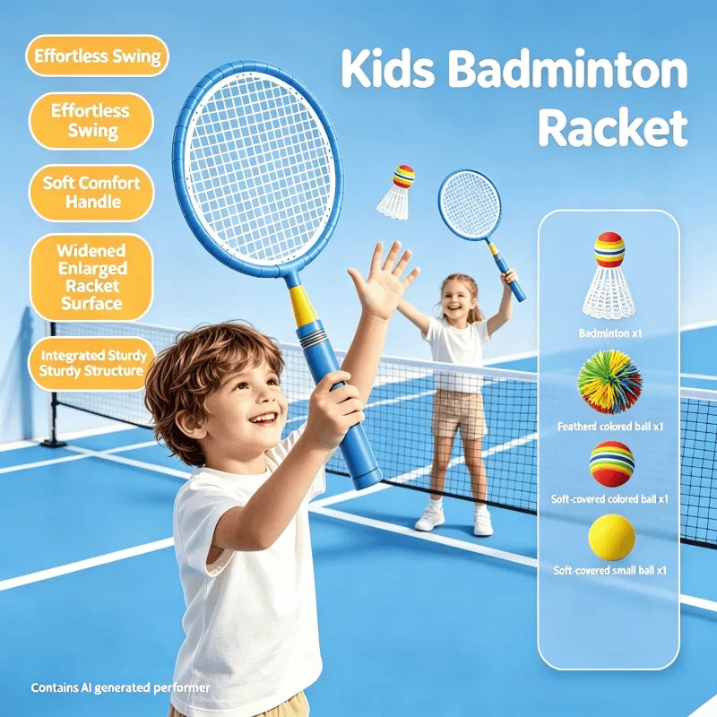 Badminton and Tennis Racket Kid 4in1 Sports Toy Hand Eye Coordination Gifts for Reflex Training Beginners Outdoors Beach