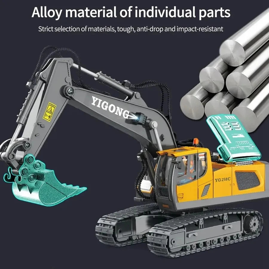4WD Remote Control Excavator 4x4 Alloy Dump Truck Bulldozer Radio Model RC Car Construction Vehicle with Lights Sound Toy Gift