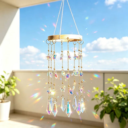 Crystal Suncatcher Stained Glass Crystal Lighting Pendant Chain Hanging Window Wind Chimes Rainbow Maker Home Garden Decoration