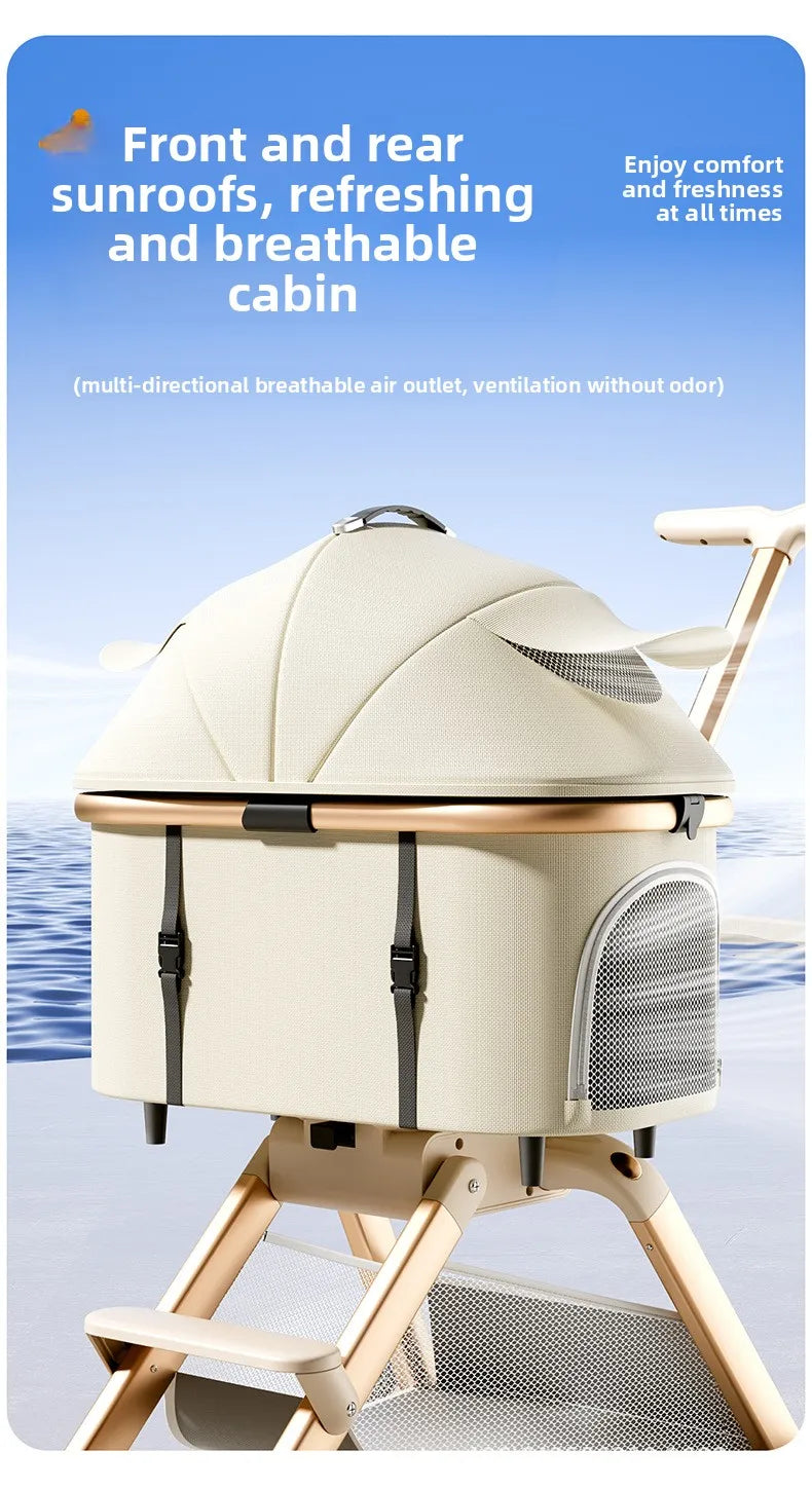 Twin Pet Cart Double Cabin Walking Pet Artifact Cat and Dog Outdoor Small and Medium Lightweight Foldable Double Layer Cart