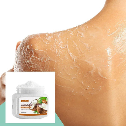 350g Coconut Scrub Is Rich in Skin Care Ingredients Such as Walnut Shell Powder, Glycerin, and Coconut Extract, with a Fresh Coconut Scent. It Contains Gentle and Fine Scrub Particles That Deeply Cleanse the Skin, Removing Im