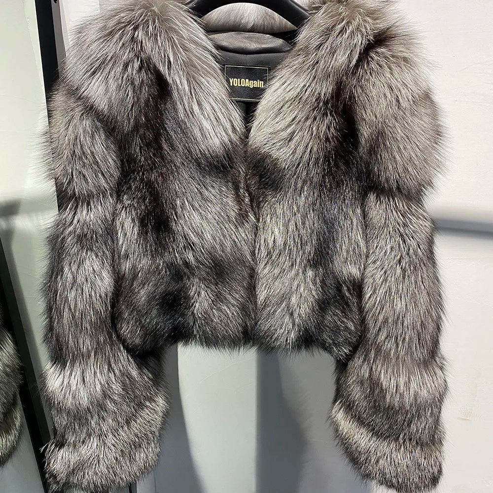 YOLOAgain Women's Natural Fox Fur Jacket 2025 Winter Warm Luxury Real Fox Fur Coat