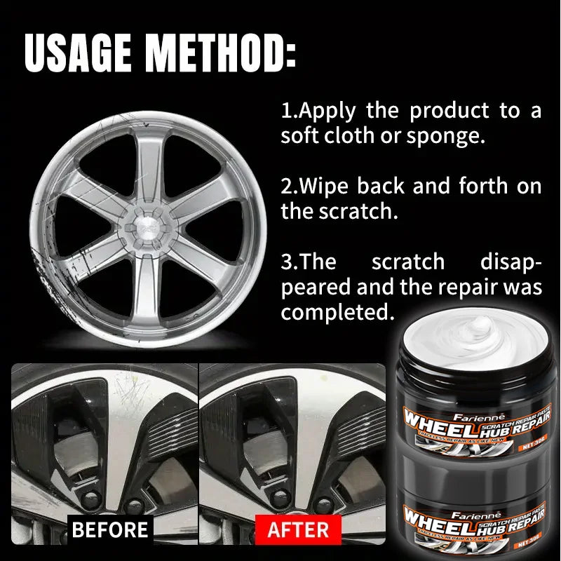 FARIENNE 30g Wheel Hub Scratch Repair Paste Waterproof Anti-Fouling Alloy Rim Refurbishment Cream For Car Wheel Scratch Removal