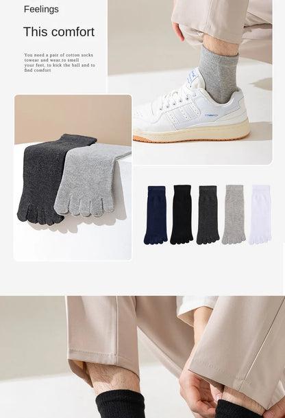 Five Finger Socks Men's Pure Cotton Five Toe Socks Sweat Absorbing Mid Tube Split Toe Socks Toes Socks For Men