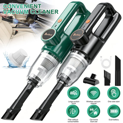Cordless Portable Handheld Vacuum Cleaner, Mini Wireless Car Vacuum Cleaner with Ergonomic Handheld Design, High Power Strong Suction Rechargeable Handheld Vacuum for Car Household Dust Debris Pet Hair Removal One-Key LED Lig