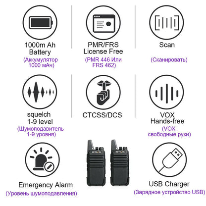 Retevis RT622 Mini Walkie Talkie 2pcs PMR446 Portable Two-way Radio PTT Walkie Talkies Communication Radio for Restaurant Hotel