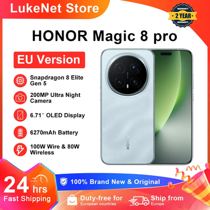 HONOR Magic 8 Pro 5G EU Version Smartphone Snapdragon 8 Elite Gen 5 200MP AIMAGE 6270mAh 100W 6.71''OLED NFC ESIM Honor