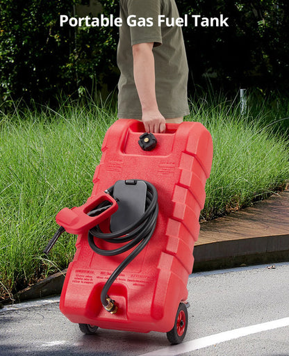 Heavy-Duty 15 Gallon Portable Fuel Caddy – Manual Siphon Pump & 10FT Delivery Hose – On-Wheels Gas & Heavy-duty Transfer Tank – Ideal Tool Storage for Cars, Lawn Mowers, Boats