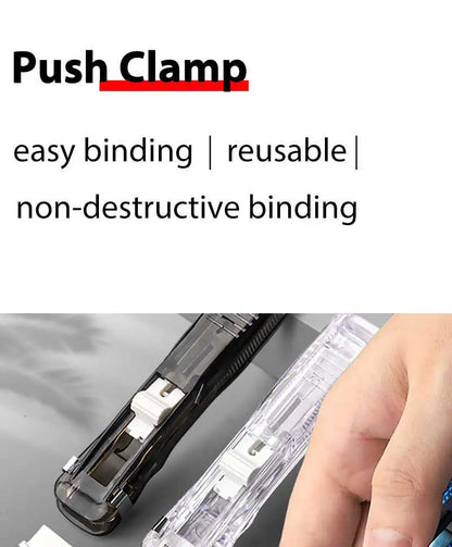 Mini Traceless Reusable Hand Clamp Push Stapler Paper Book File Office School Student Binder Binding Tools Supplies Accessories