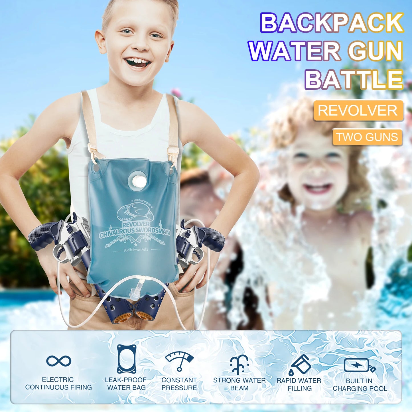 Backpack Electric water gun,Full-Automatic Shooting Water Gun Toys for male Summer Outdoor Beach High-capacity Guns Game Gifts
