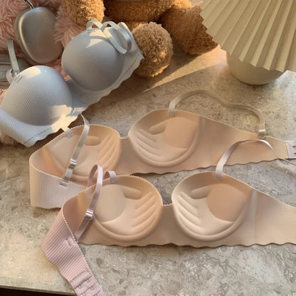 Sexy Push-Up Seamless Bra Women's Non-wire Ribbed Bralette Soft Fixed Half-Cup Underwear Invisible Bra Small Chest Lingerie S-XL
