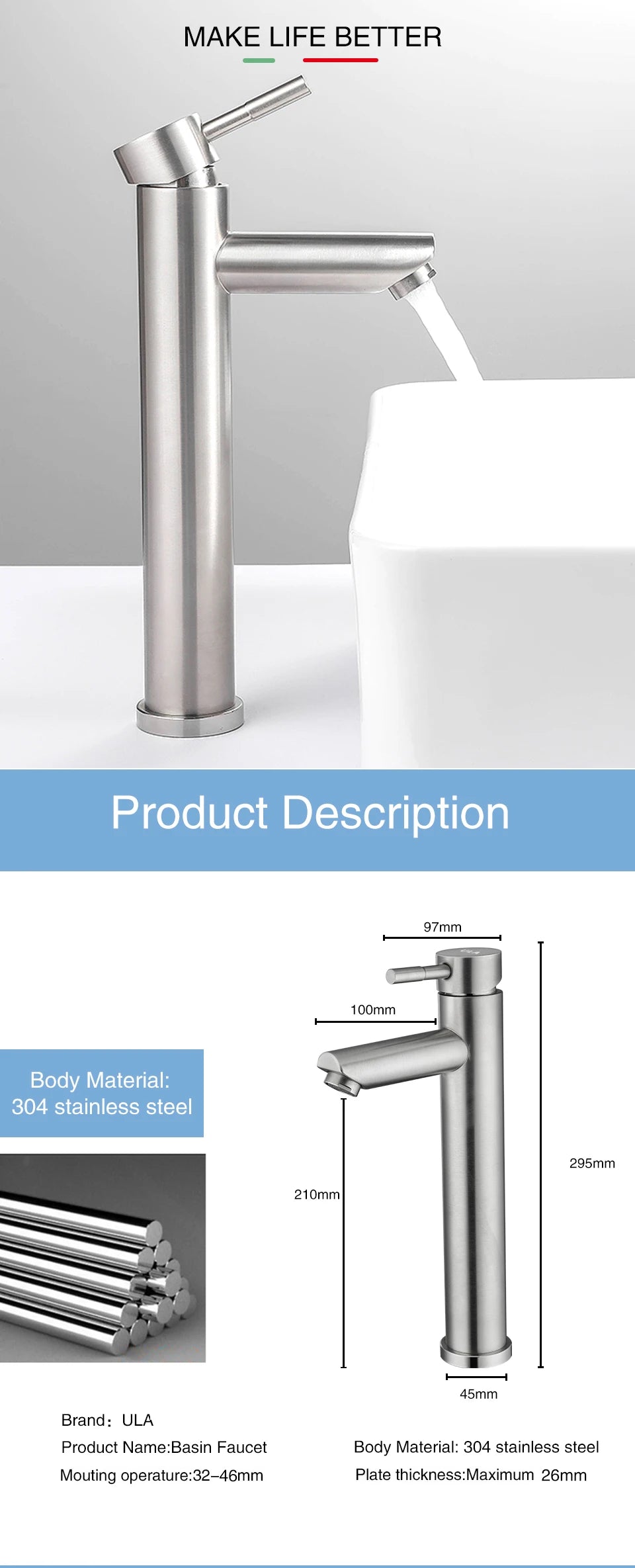 ULA G1/2 Basin Faucet Waterfall Bathroom Sink Faucet Hot Cold Water Mixer Tap Deck Mounted Bathroom Tap Crane Washbasin Tap