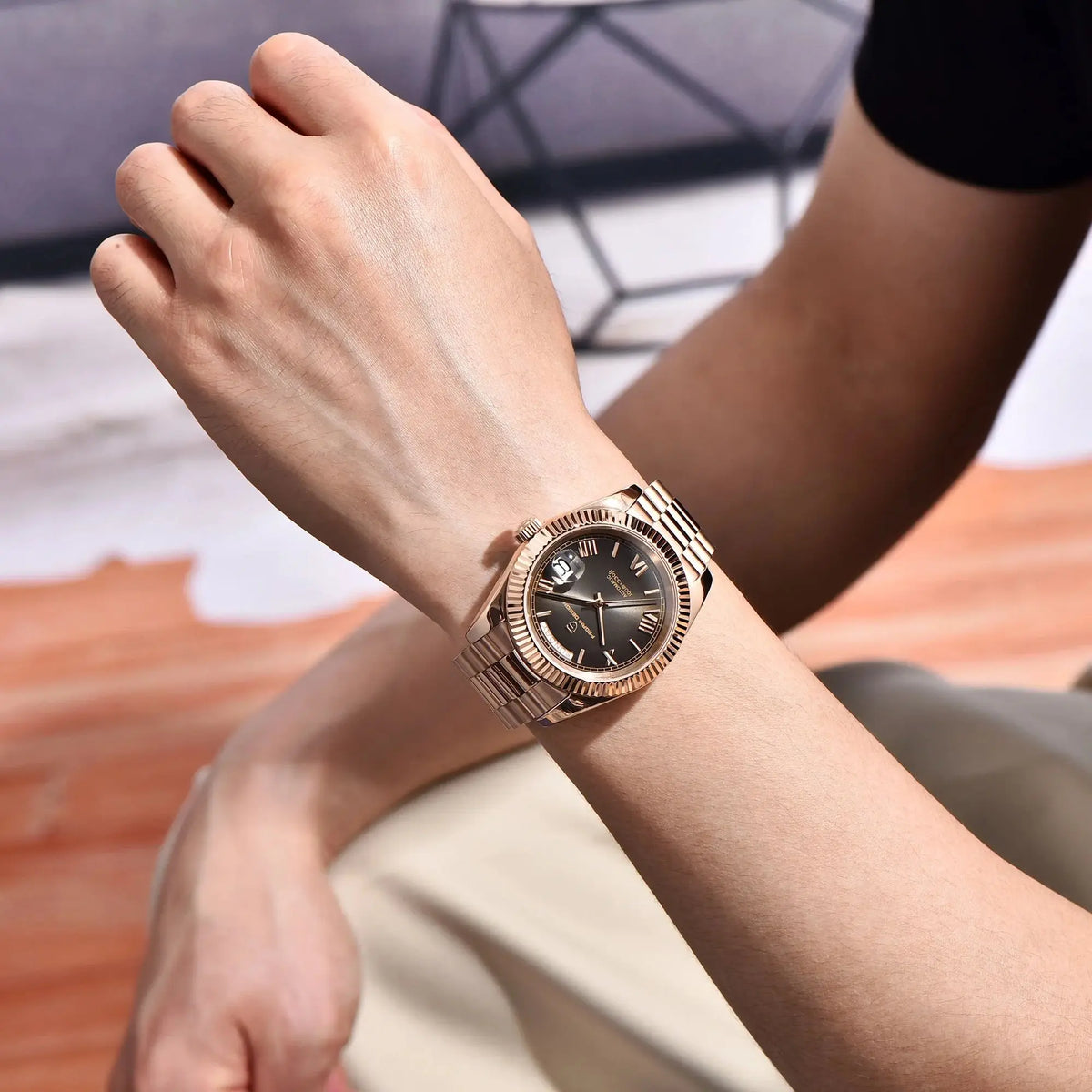 PAGANI DESIGN 2026 New Luxury Rose Gold DD40 Automatic Watch For Men 8285 Mechanical Wristwatch Men Stainless Steel Waterproof