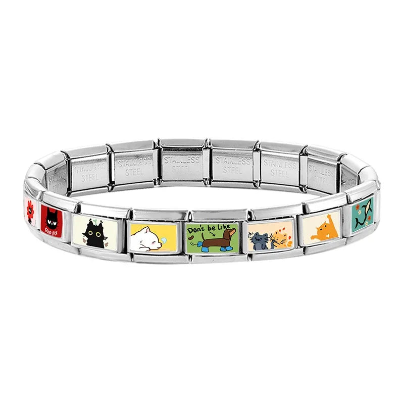 2026 Women's Funny Cat Bite Tail Elephant Dog Animals Italian Charm Link Fit 9mm Stainless Steel Module Bracelet Making Jewelrys
