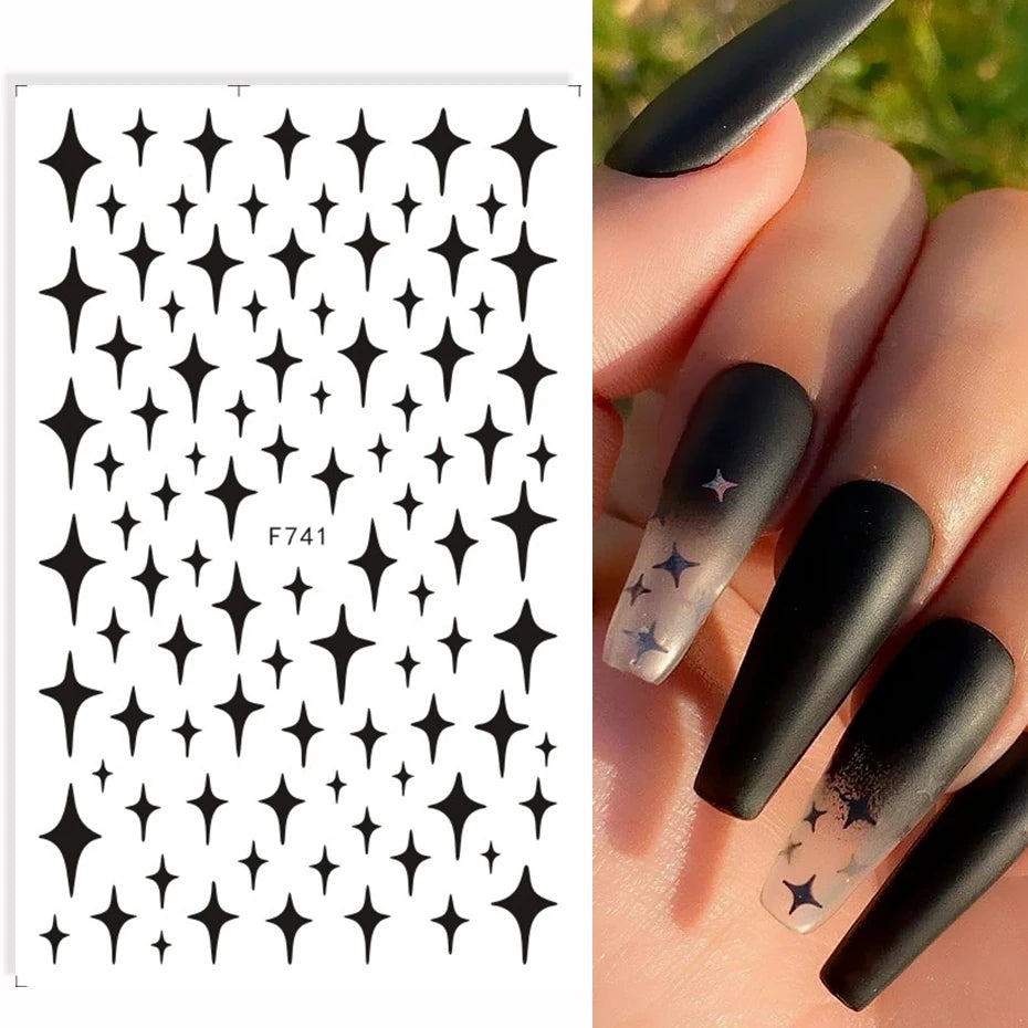 1PCS Laser Starburst Star Adhesive Nail Sticker 3D Nail Art Decoration Flashing Silver Flame Butterfly Nail Decal Press on Nails