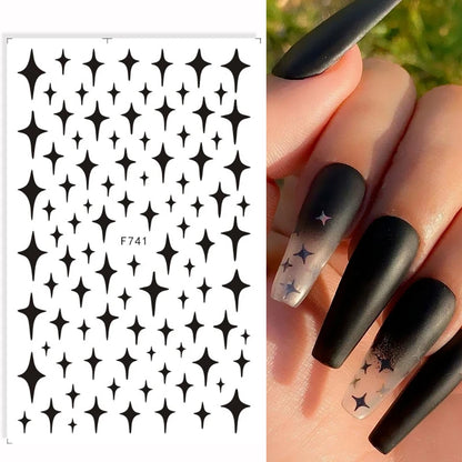 1PCS Laser Starburst Star Adhesive Nail Sticker 3D Nail Art Decoration Flashing Silver Flame Butterfly Nail Decal Press on Nails