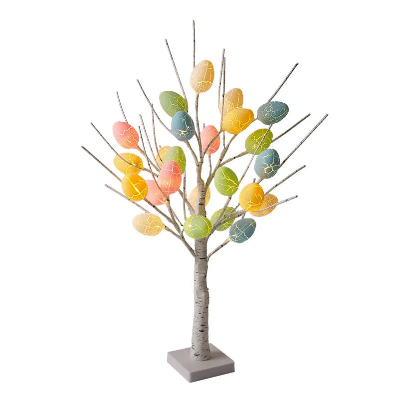 60cm Easter Brich Tree Lamp 40LED Easter Eggs Ornaments Hanging Easter Decorations for Home Spring Festival Party Table Decor
