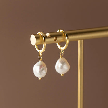 Modian 925 Sterling Silver Baroque Pearl Ear Buckles For Women Trendy Bright Simple Hoop Earrings Fine Jewelry Luxury Gift