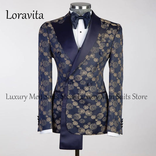 Customized Tuxedo Luxury Beaded Men Suits 2 Pieces Sets Male Dinner Party Blazers Slim Fit Groom Prom Terno Masculinos Completo