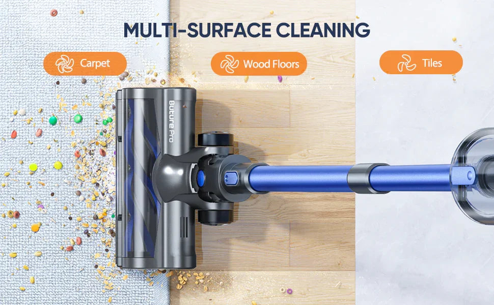 BUTURE 500W 48KPA Handheld Wireless Cordless Cleaner Vacuum Up to 55 Mins Runtime Anti-Winding Brush and 1.5L Large Dust Cup