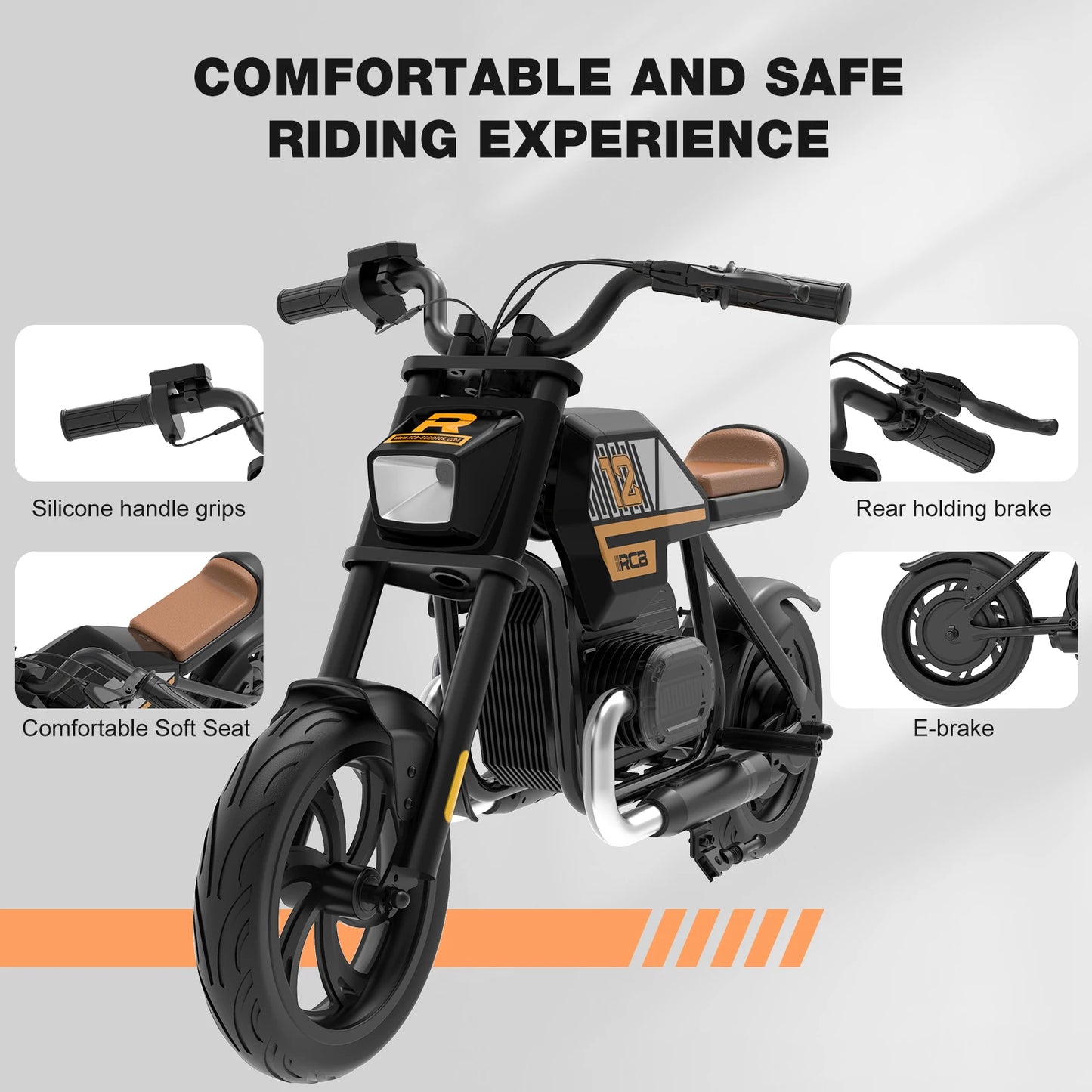 RCB KIDS Kids Electric Motorcycle R9, 200W 24V Rechargeable Ride On Toy, 3 Speed Adjustable, Bluetooth Music LED Light, Max Load 80kg, Outdoor Racing Toy for Children 6+