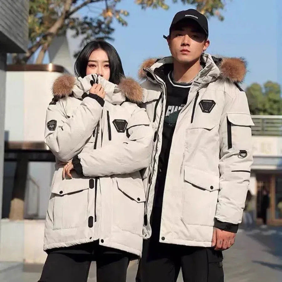 Winter Mens Down Jacket 90% White Duck Down Parkas Coat Mid-length Fur Collar  -30 Degree Keep Warm Male Thicken Snow Overcoats