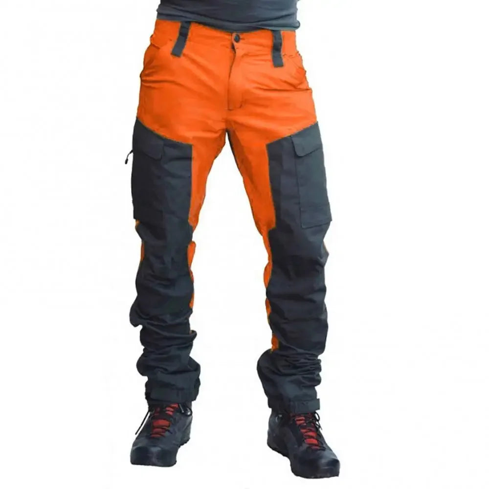 Nylon Men Cargo Pants Color Block Multi Pockets Sports Pants Work Trousers Outdoor Hiking Trekking Army Joggers Pants