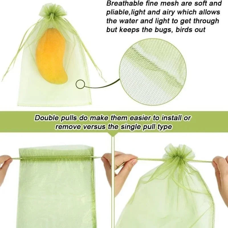 Reusable Drawstring Plant Protection Net Bags Garden Pest Proof Cover For Fruit Trees Vegetables Grapes Strawberries Berries
