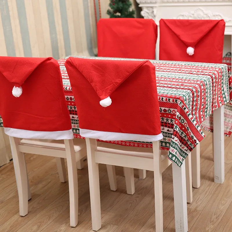 Santa Hat Chair Cover Red Non-woven Chair Back Cover Xmas Table Decoration Dining Chair Protector Christmas Party Supplies