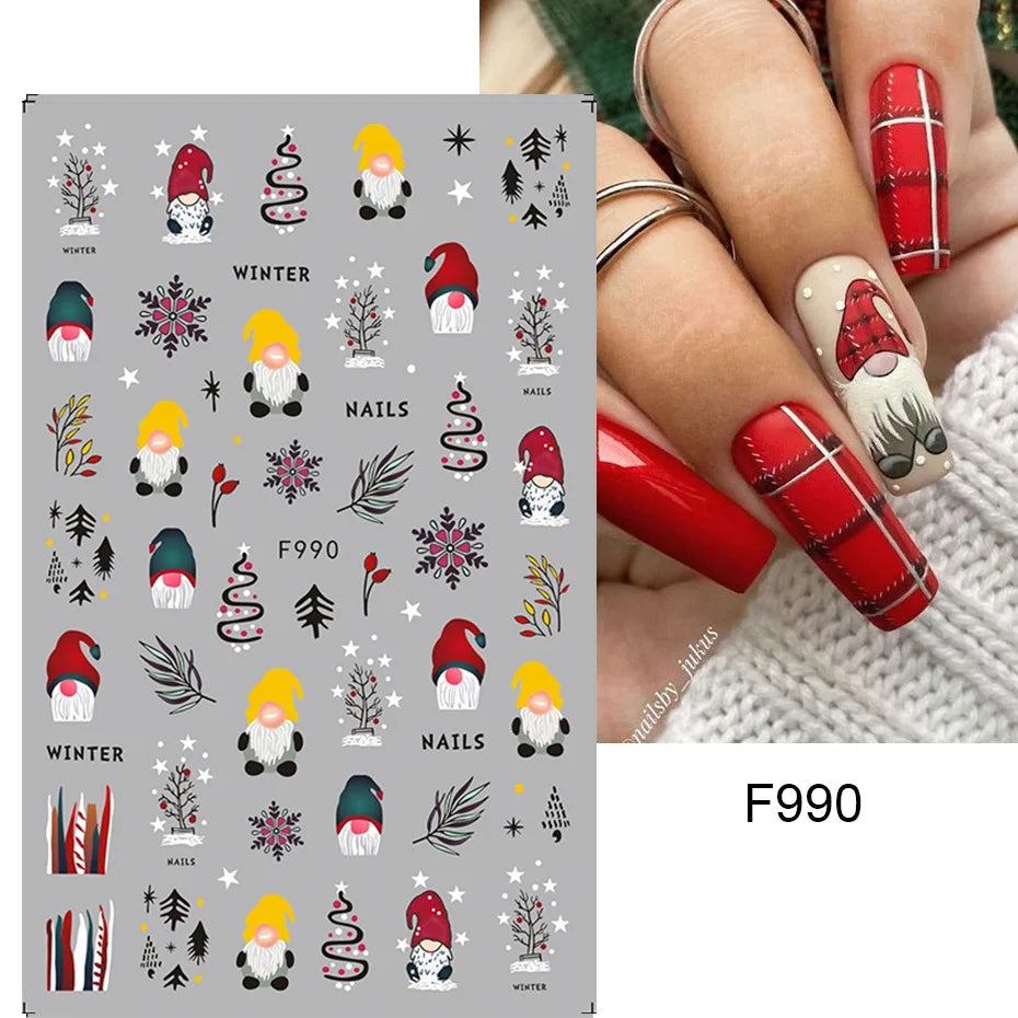 1PCS New Christmas Decorations 2023 New Year Nail Stickers Press on Nails Laser Snowflake Christmas Tree 3D Nail Decal