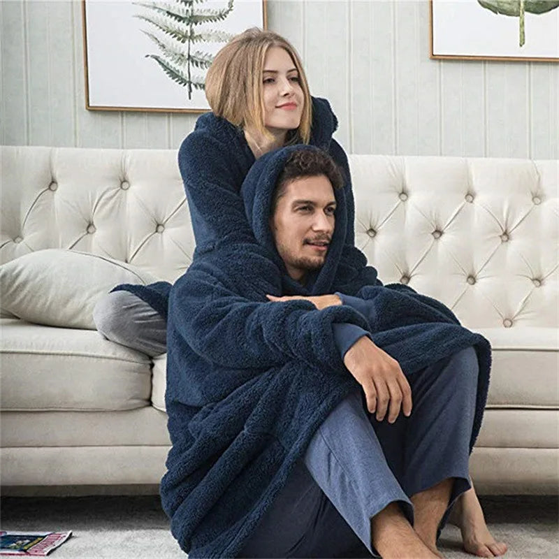 Winter Fashion Leisure Simple Hooded Sweater Warm Thick Hoodie Women Fleece Blanket With Sleeve Pocket Harajuku Trend Streetwear