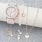 6PCS/Set Women's Watches Casual Silicone Band Analog Quartz Watch Heart Pearls Jewelry Set(Without Box)