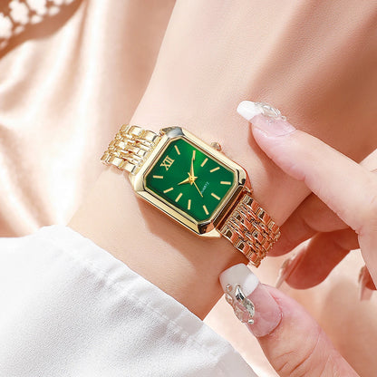 6PCS Elegant Rectangle Women Quartz Watch Rhinestone Jewelry Set Ladies Wristwatches Reloj Mujer（Without Box）