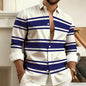 Striped Printed Men's Long Sleeved Shirt, Casual and Comfortable, Fashionable and Trendy, Street Outdoor, Soft Fabric