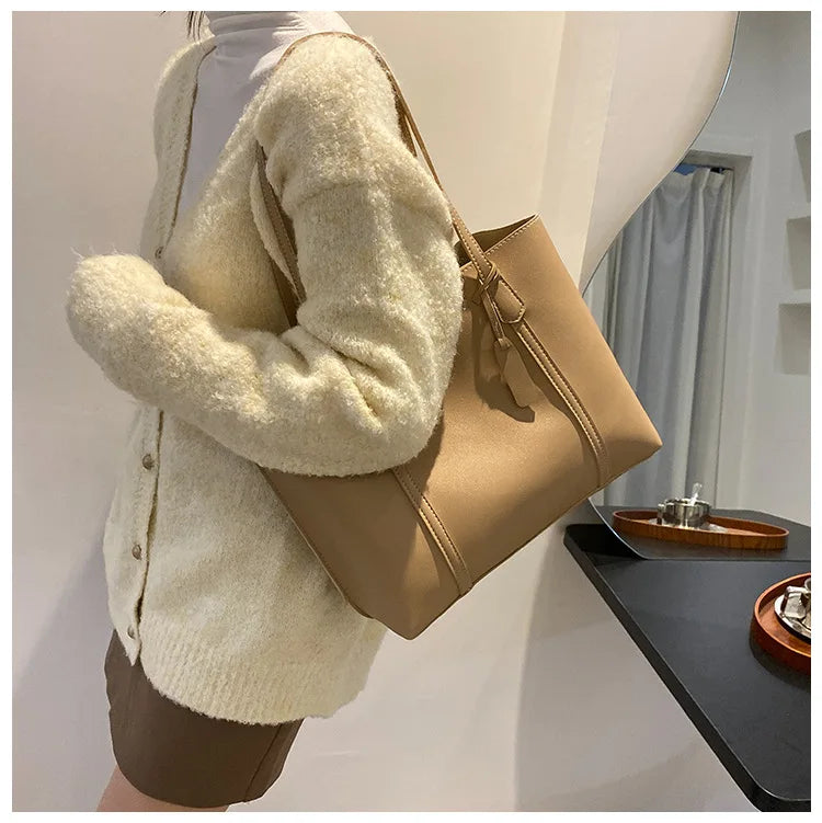 Large Capacity Women's Bag, New Soft Leather Tote Bag, Casual and Versatile Single Shoulder Bags for Woman Korean Style Handbags