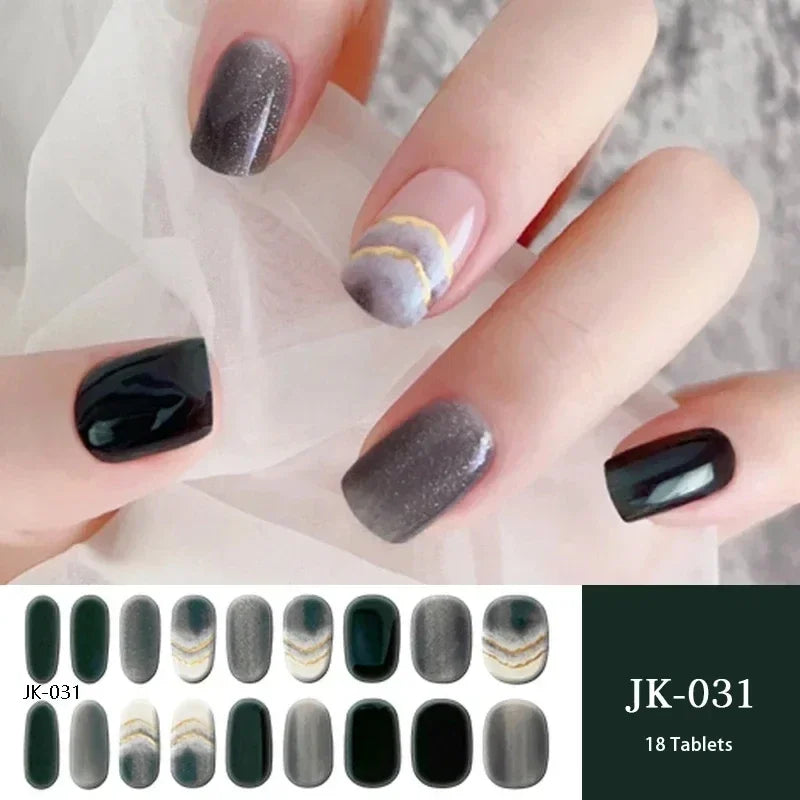 16/18/20Tips Semi-Cured Gel Nail Strips Adhesive Full Cover Stickers for Nails UV Lamp Need Press On Nails Fashion Manicure