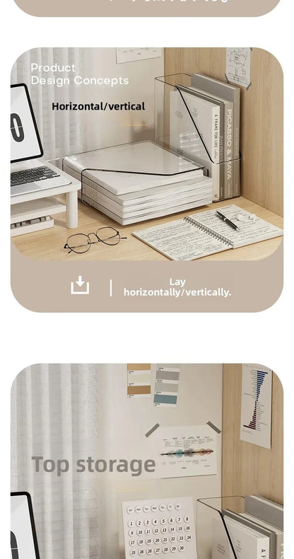 Large Capacity Desktop Organizer Box ZT3266 for Office Documents Stationery Books Storage Rack Transparent Plastic Material