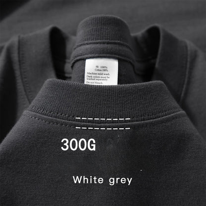 Beige 300g Heavyweight Cotton T-shirt, Loose Summer Round Neck Basic Tee for Men & Women