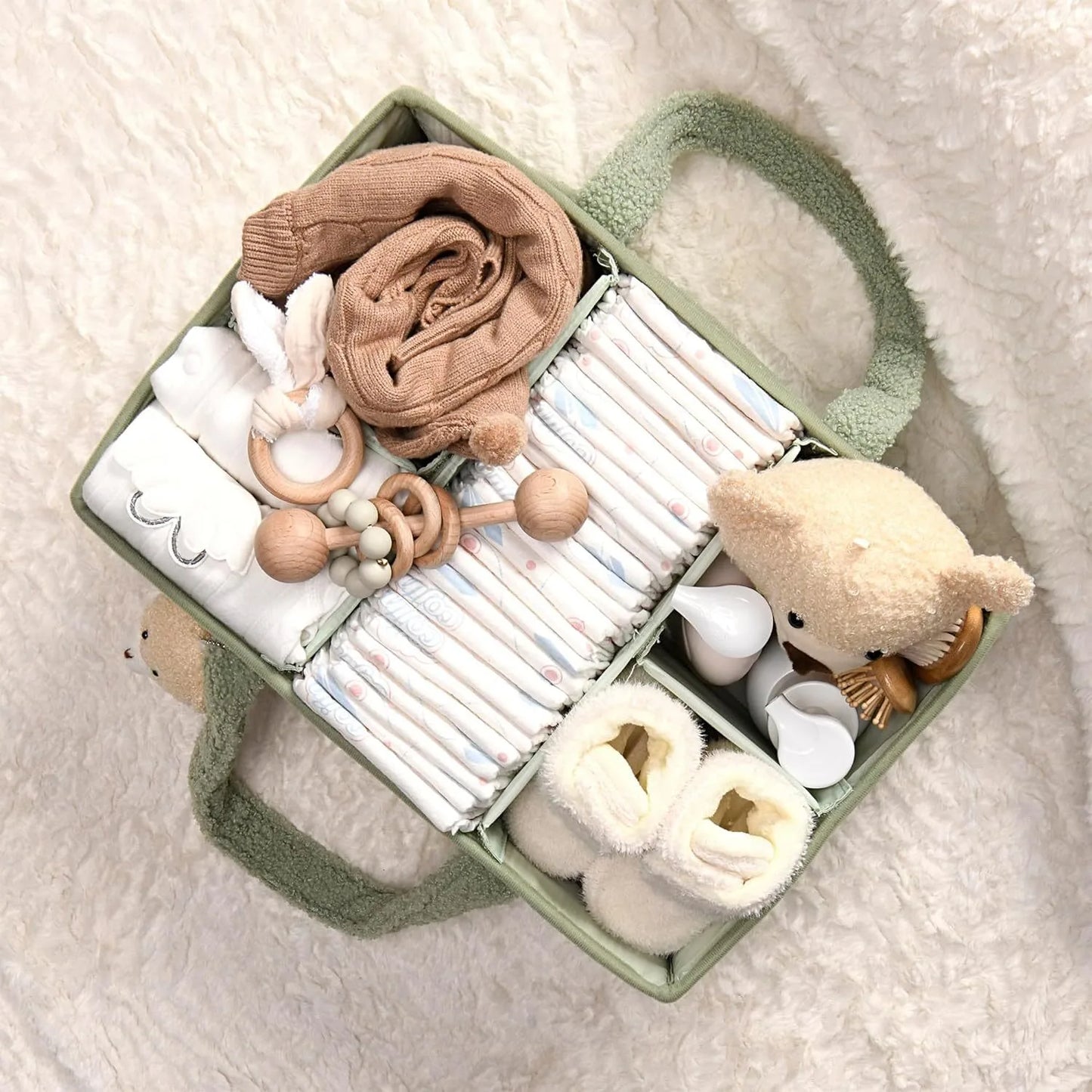 PANGDUBE Plush Diaper Stackers & Caddies Diaper Bag with Teddy Bear Caddy Organizer Nursery Baby Diaper Organizer Baby Nappy Bag