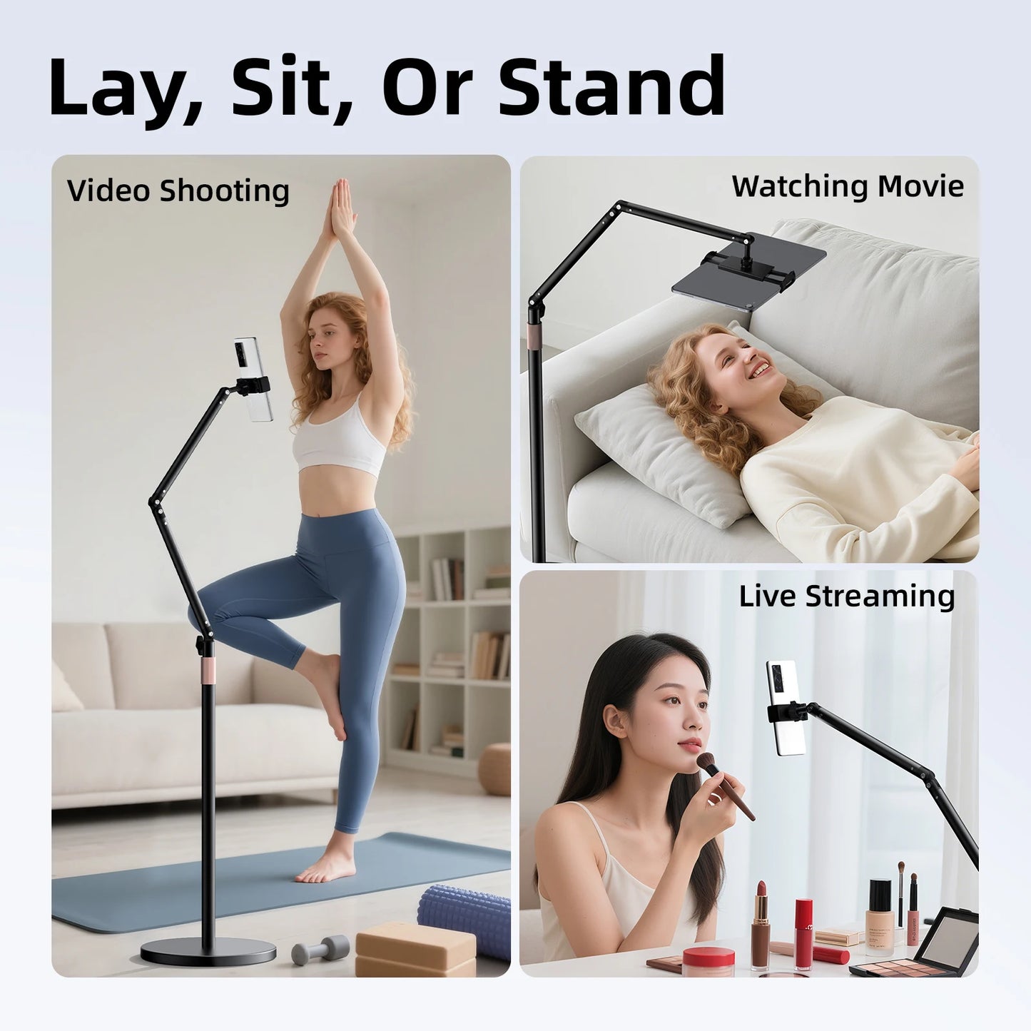 GOOJODOQ Tablet Stand Phone Holder Floor Lazy Support Stand Desktop Live Broadcast Stand Aluminum Alloy Retractable iPad Clip