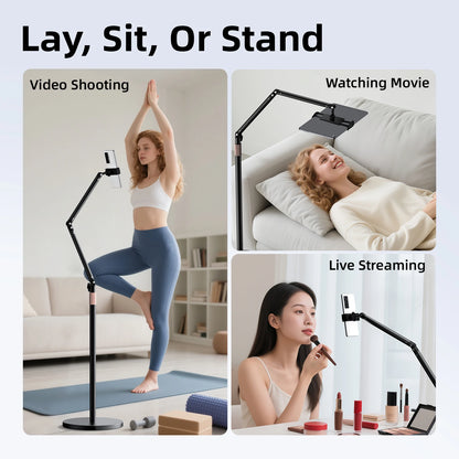 GOOJODOQ Tablet Stand Phone Holder Floor Lazy Support Stand Desktop Live Broadcast Stand Aluminum Alloy Retractable iPad Clip