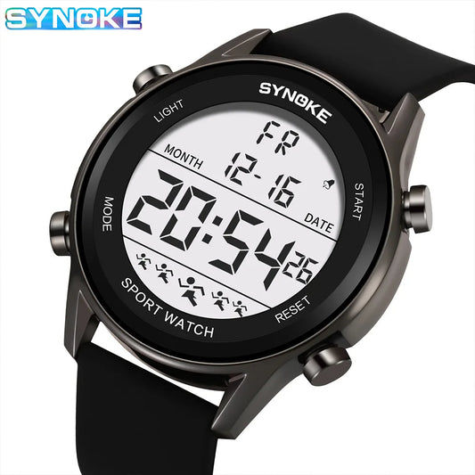 SYNOKE Men Outdoor Sports Multifunctional Waterproof Large Screen Display Luminous LED Digital For Men Fashion Silicon Watch