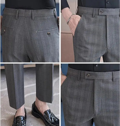 Men Plaid Wedding Dress Trousers High Quality Male Boutique Formal Wear Slim Suits Pants Men British Style Business Suit Pants