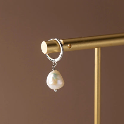 Modian 925 Sterling Silver Baroque Pearl Ear Buckles For Women Trendy Bright Simple Hoop Earrings Fine Jewelry Luxury Gift