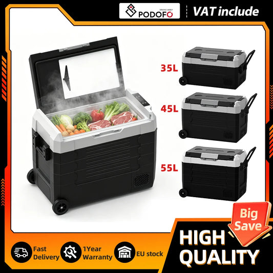 Podofo 35L 45L 55L Mini Portable Compressor Car Freezer Cooler Dual Voltage 12V 24V DC 110 240V For Home Camping Travel