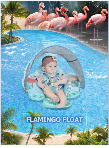 Mambobaby Gentle Skin-Safe Flamingo Air-Free Chest Float with Flat Canopy B503-143-W-Z Baby Swimming Ring Infant Water Circle