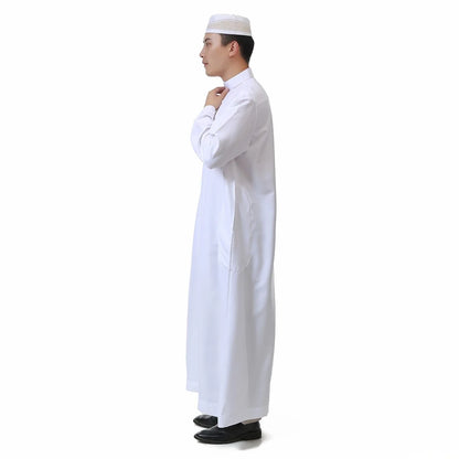 Men's Saudi Arabic Stand Collar Long Sleeve Robe Ramadan Muslim Robe Middle East Islamic Clothing